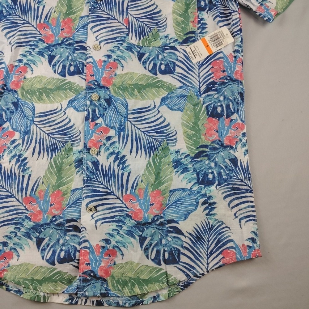 IZOD Saltwater Short Sleeve Button Down Shirt Mens S Blue Tropical Floral NWT - Picture 9 of 16